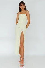 Ryanna Laced Bodice Split Midi Dress Yellow