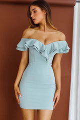 Rossi Off-Shoulder Double Ruffle Dress Blue