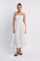 June Sun Tied Back Midi Dress White