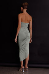 Roma U-Neckline Ruched Midi Dress Pistachio