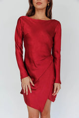 Thank Me Later Long Sleeve Open Back Dress Wine