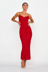Teava Laced Waist Maxi Dress Red