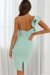 Iris Twist Bust Ruffle Shoulder Knee Length Dress Mint