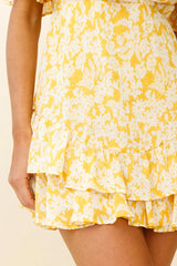 Mona Lisa Angel Sleeve Ruffle Trim Dress Floral Print Yellow