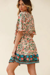 Suva Tie-Knot Bust A-Line Dress Botanic Print Nude