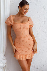 Bliss Moment Lace-Up Back Mini Dress Apricot
