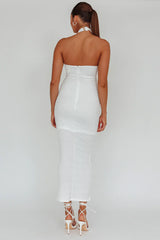 Mari Halterneck Midi Dress White