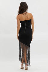 Glitz Asymmetrical Fringe Hem Dress Black