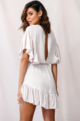 Esme V-Neckline Drawstring Waist Dress Nude