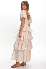 Giavana Puff Sleeve Layered Maxi Dress Orange