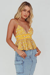 Marigold Crochet Trim Top Floral Yellow