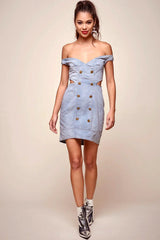 Malina Off the Shoulder Denim Dress Blue