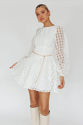 Tatiana Long Sleeve Plaid Mini Dress White