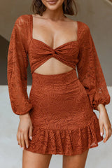 La La Land Twisted Bust & Back Paisley Lace Mini Dress Rust