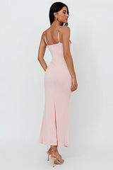 Rose Garden Floral Applique Laced Midi Dress Baby Pink