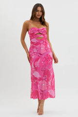 Melania Cut-Out Bodice Dress Floral Pink