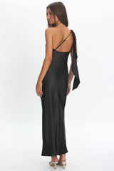 Carmel One-Shoulder Sash Maxi Dress Black