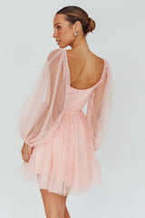 Fairytale Dream Pleat Neckline Mini Dress Sparkle Pink
