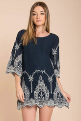 Marina Embroidered Tunic Dress Navy