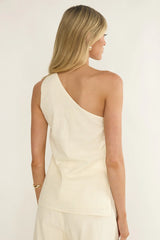 Dahlise One-Shoulder Side Tie Top Cream