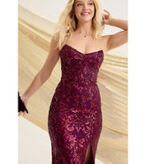 Chandler Strapless Lace-Up Sequin Formal Dress