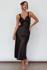 Nyah Lace Trim Midi Dress Black