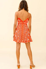 Boulevard Crochet Lace Cami Strap Dress Boho Floral Print Red