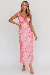 Second Chances Ruffle Trim Maxi Dress Floral Pink