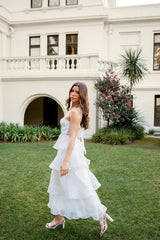 Provence Bloom Tiered Midi Dress White