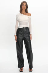 Christos Long Sleeve Asymmetric Top Ivory