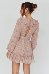 Marcheline Balloon Sleeve Waist Tie Dress Sprinkle Print Pink