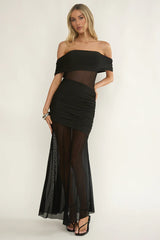 Lumiere Off Shoulder Sheer Mesh Dress Black