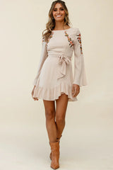 Yara Floral Embellished Fit and Flare Dress Blush