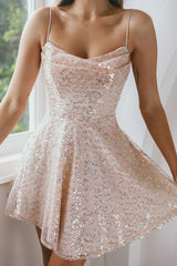 Marbella Sequin Embellished Scoop Neck Mini Dress Gold