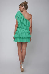 Tomi Layered Frill One-Shoulder Mini Dress Spearmint