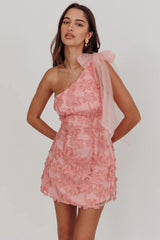 Mykonos Morning Tied One-Shoulder Mini Dress Embellished Pink