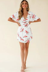 Stealing Hearts Flutter Sleeve Wrap Front Dress Floral Print White