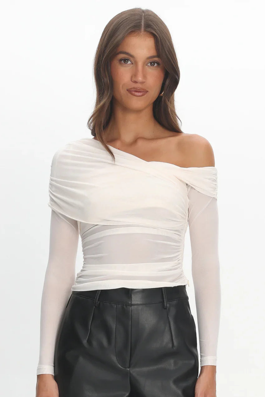 Christos Long Sleeve Asymmetric Top Ivory