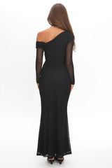 Girl's Night Long Sleeve Mesh Maxi Dress Black