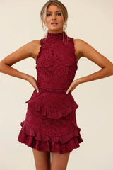 Osiris Sleeveless High Neck Lace Dress Wine