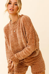 May Flowers Long Sleeve Chunky Knit Sweater Camel