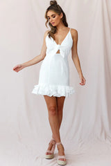 Richel Tie-Knot Bust Frill Hem Dress White