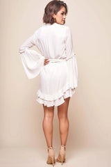 Dhillon Ruffled Waist Tie Mini Dress White