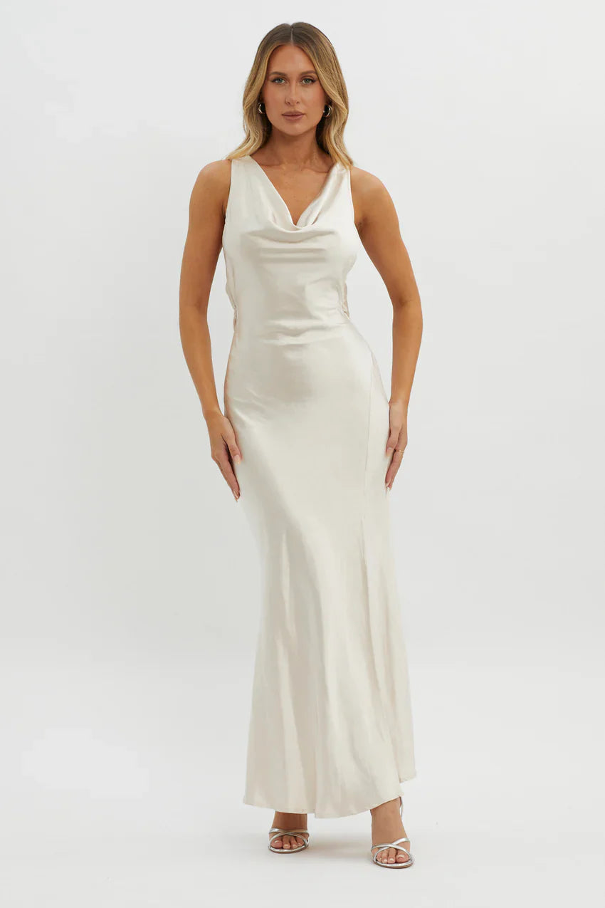 Gwendelynn Floral Back Strap Dress Champagne
