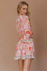 Island Girl Frill Hem Mini Skirt Floral Pink