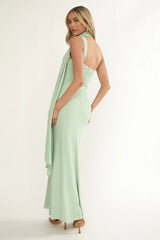 Ilyse Neck Scarf One-Shoulder Maxi Dress Mint