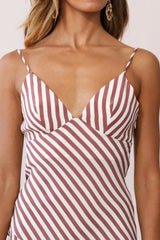 Downtown Cami Strap Front Split Midi Dress Stripe Print Rose