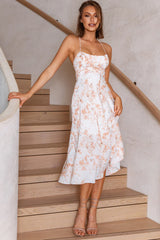 Linka Cami Strap Midi Dress Marble Print Orange