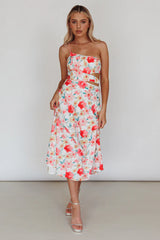 Halia One-Shoulder A-Line Midi Dress Floral Pink