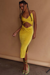 Loving You Cut-Out Waist Midi Dress Yellow